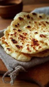 Golden brown cottage cheese flatbread on parchment paper