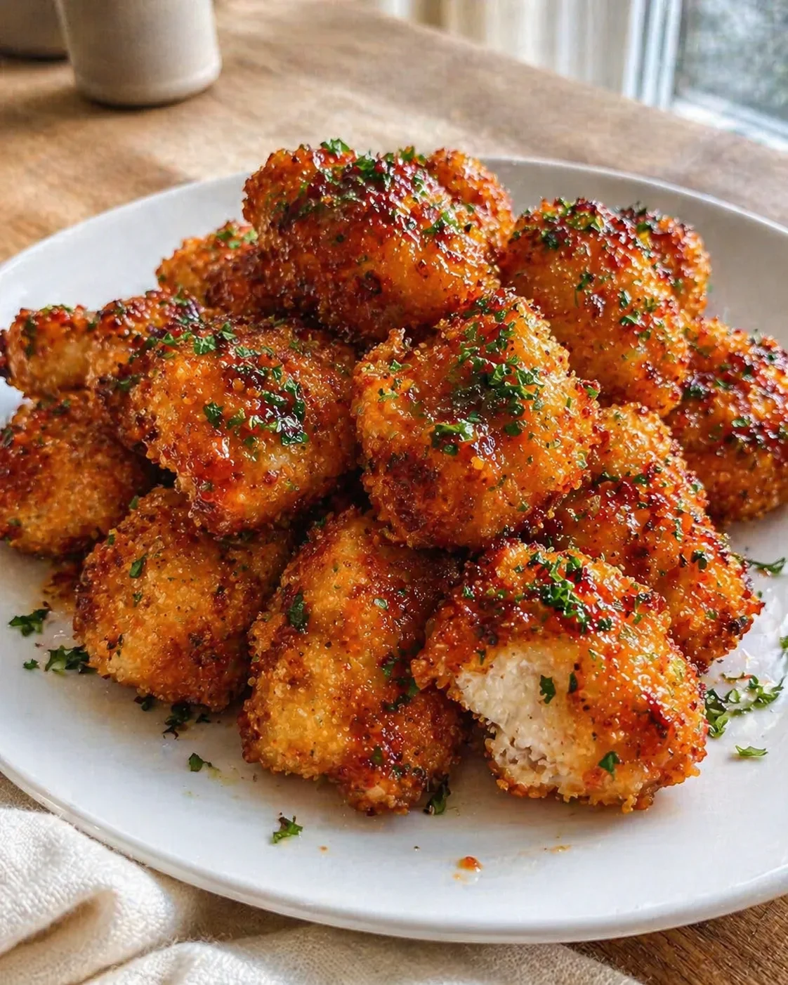Single plated variation of Air Fryer Chicken Bites 20 Irresistible Crispy Golden. shown in a natural kitchen scene