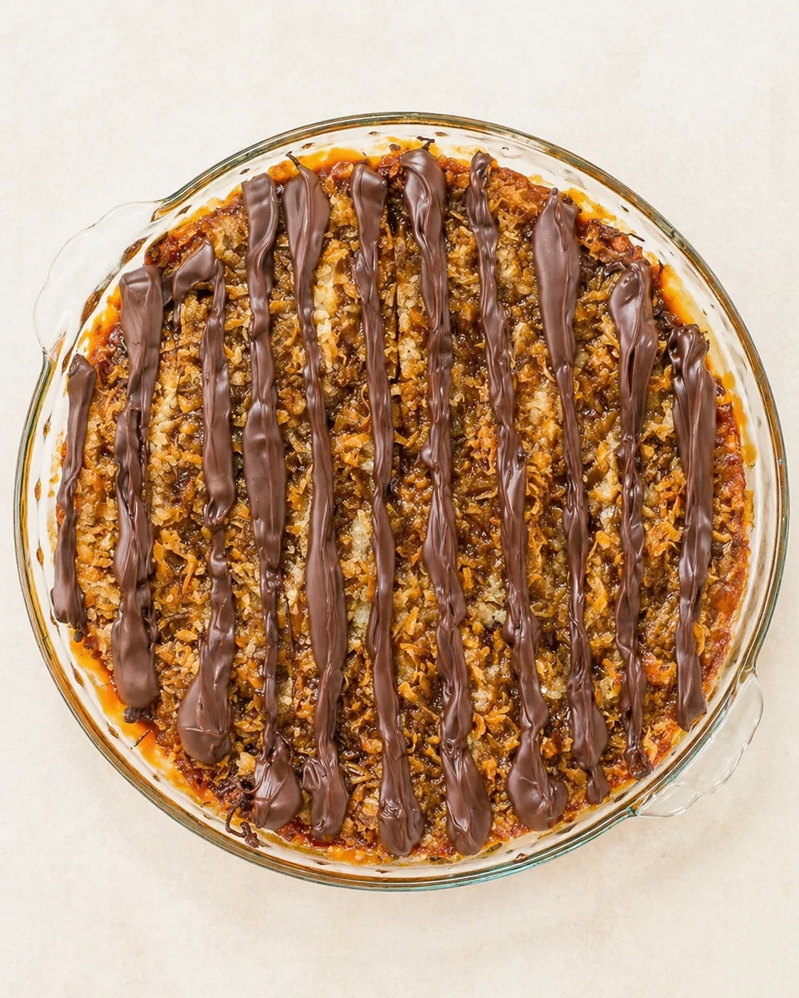 Straight-down overhead view of Samoas Cookie Pie