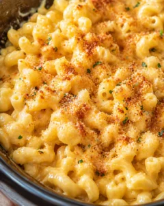 Final plated Amazing Crockpot Mac and Cheese for Delicious Comfort served as a hero shot