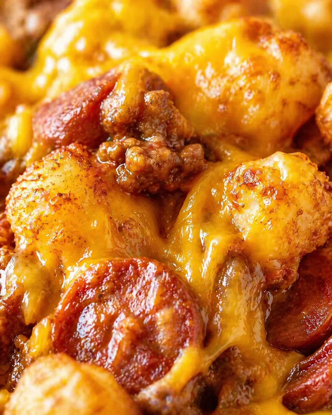 closing_final_dish-placeholder.png Tight detail shot of Best Crockpot Chili Dog Casserole - theamazingfood highlighting texture