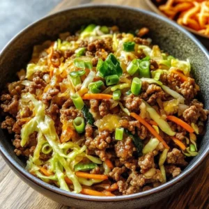 Egg Roll in a Bowl with fresh vegetables and savory sauces