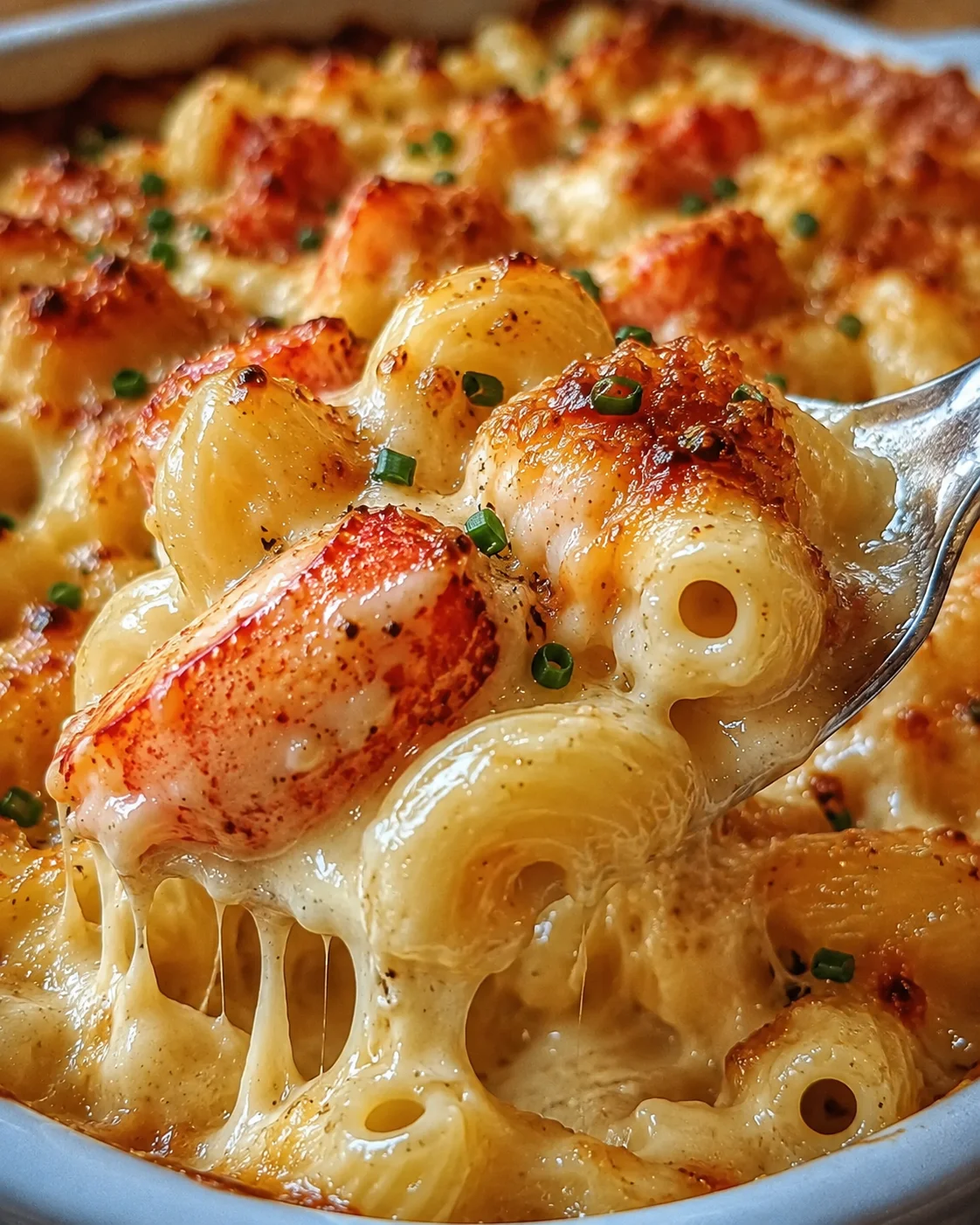 Delicious lobster mac and cheese with melted cheese and tender lobster pieces