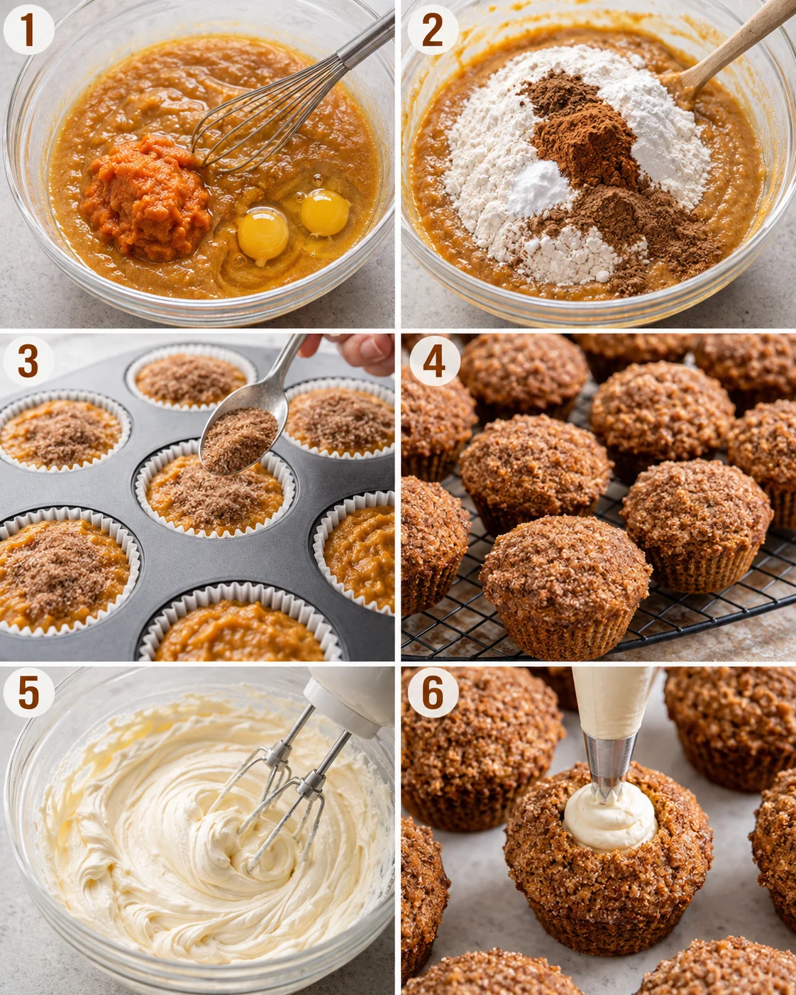 Delicious pumpkin muffins filled with airy maple cream cheese and topped with cinnamon sugar.